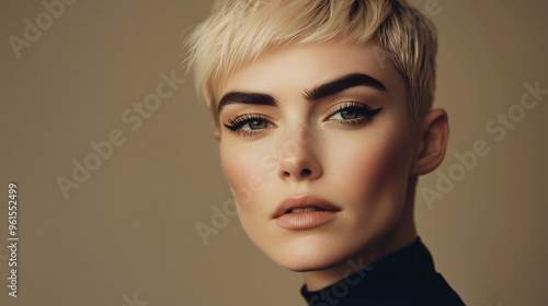 Stylish Portrait of Woman with Short Hair in Dramatic Lighting