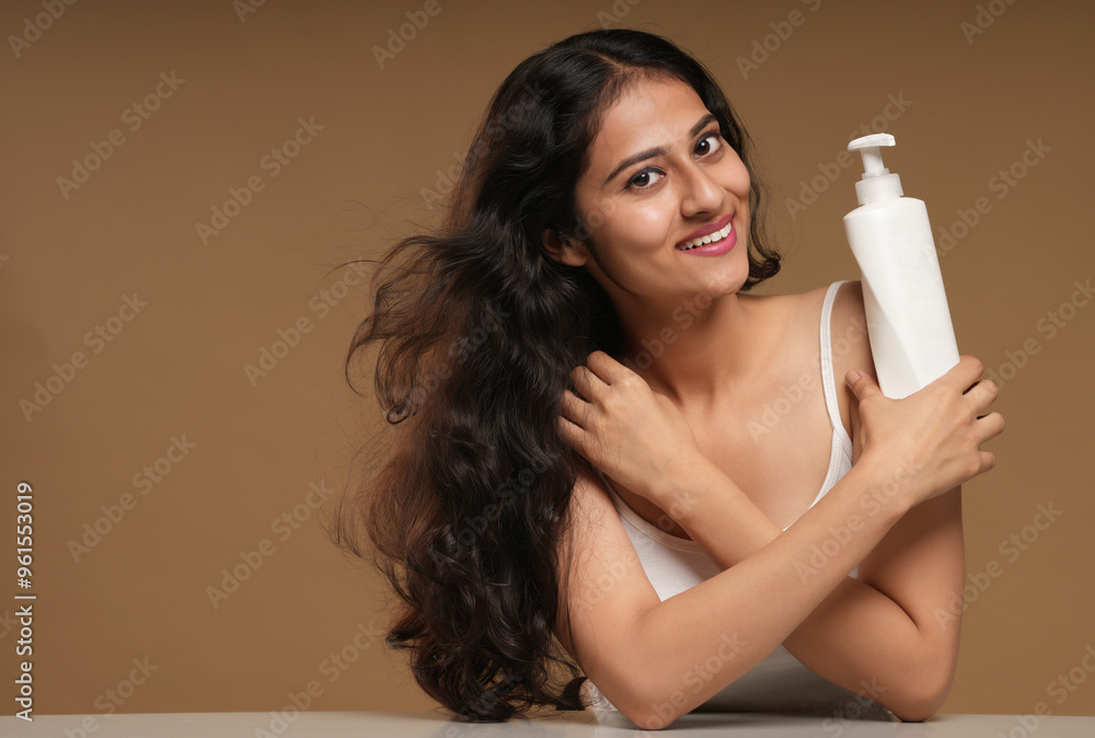 portraits of a young woman holding bottle of body lotion portraits of a young woman holding bottle of body lotion
