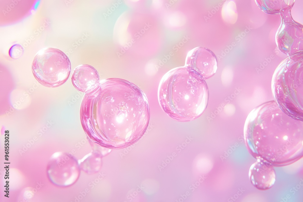 A close-up view of translucent pink molecules floating in a soft, pastel-colored environment A close-up view of translucent pink molecules floating in a soft, pastel-colored environment