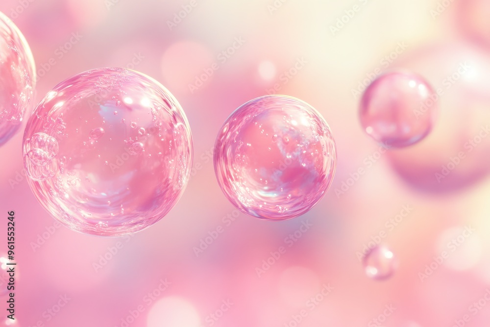 A close-up view of translucent pink molecules floating in a soft, pastel-colored environment A close-up view of translucent pink molecules floating in a soft, pastel-colored environment