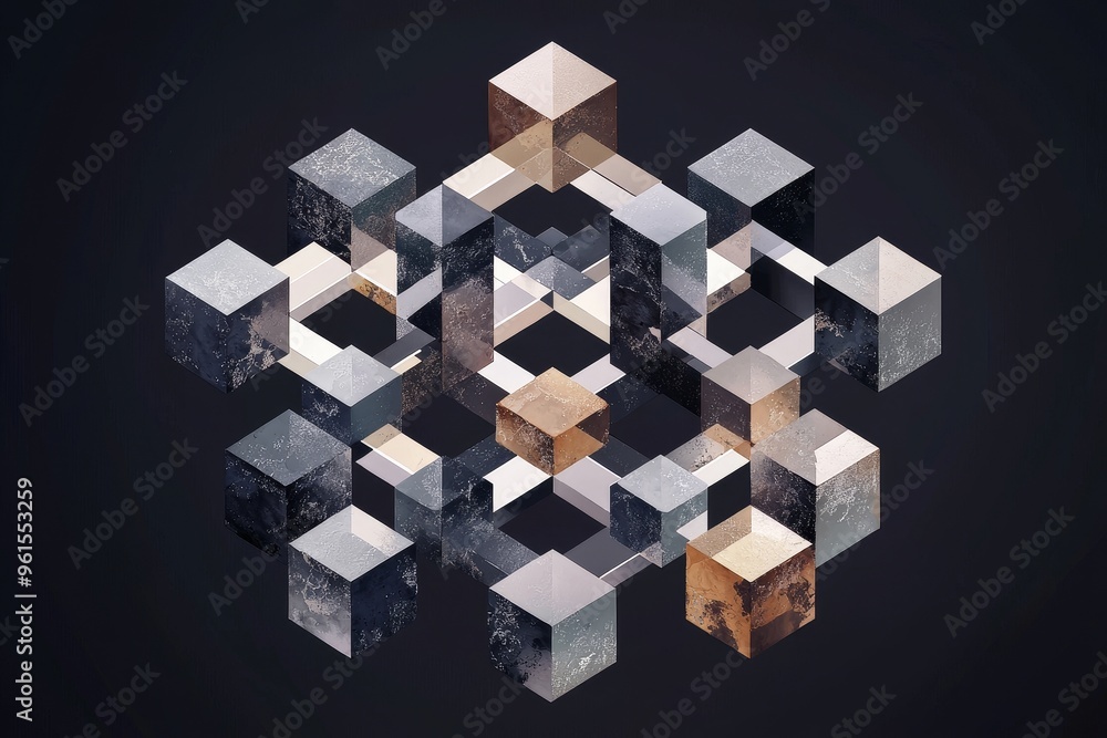 The abstract 3D rendering of geometric shapes. The composition of squares. The cube design. Modern background for posters, covers, branding, banners, placards, etc. The abstract 3D rendering of geometric shapes. The composition of squares. The cube design. Modern background for posters, covers, branding, banners, placards, etc.
