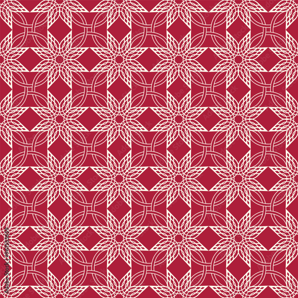 Red and White Lattice Quilt Seamless Vector Repeat Pattern