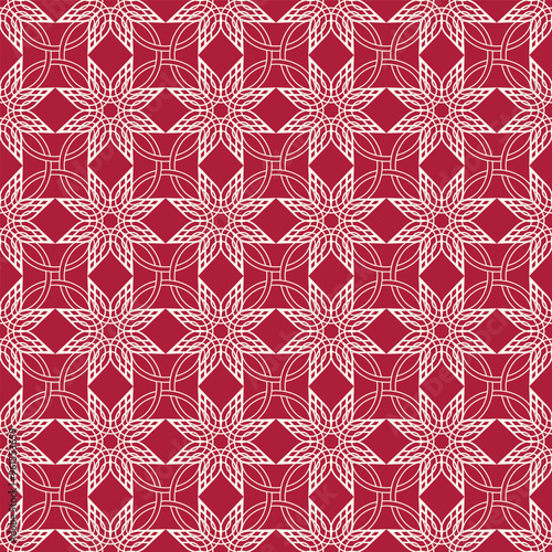 Red and White Lattice Quilt Seamless Vector Repeat Pattern