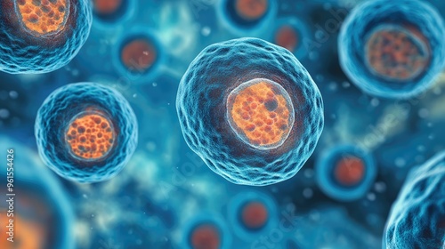 microscopic view of body cells, research of stem cells