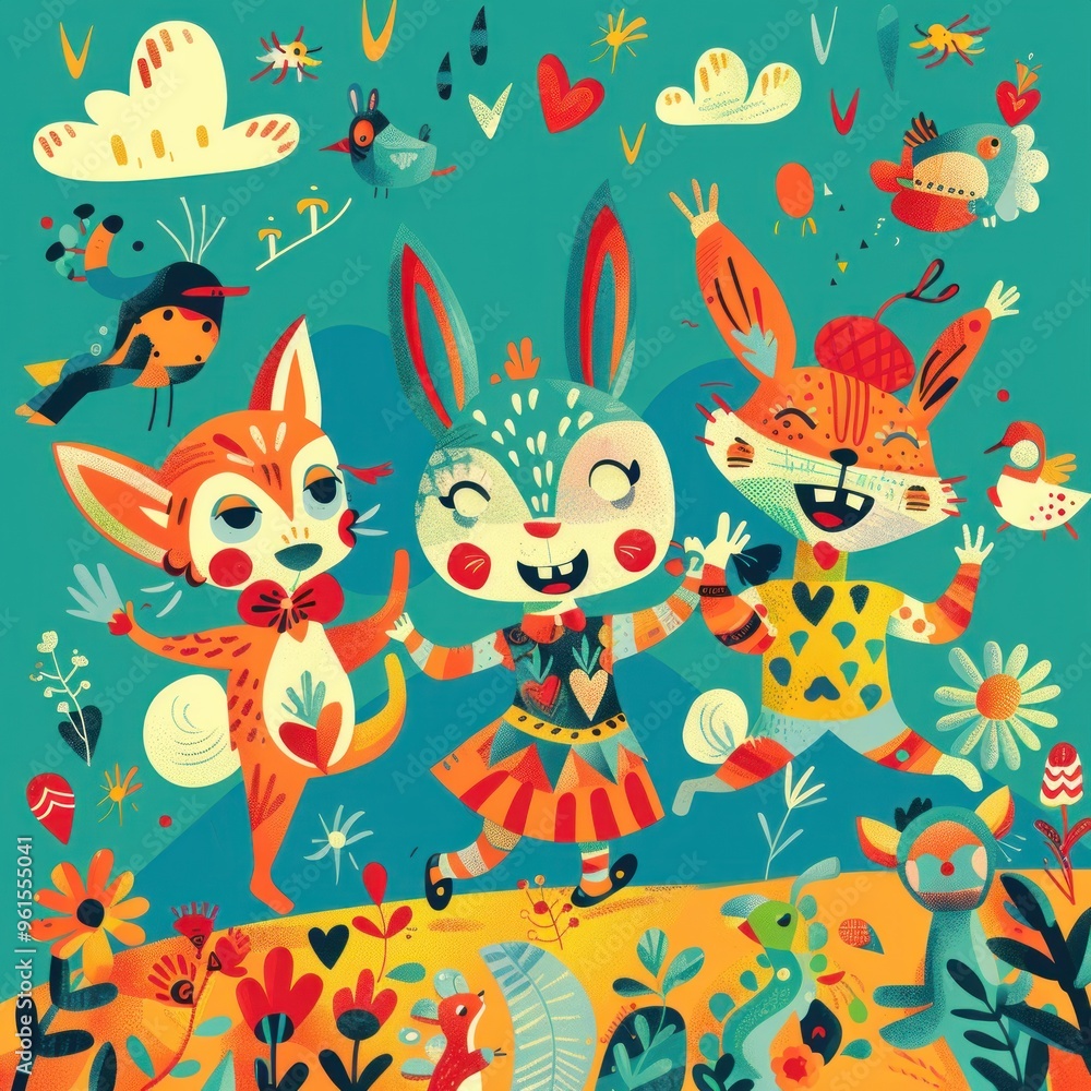 Cartoon Animals Holding Hands. Cartoon Animals Holding Hands.