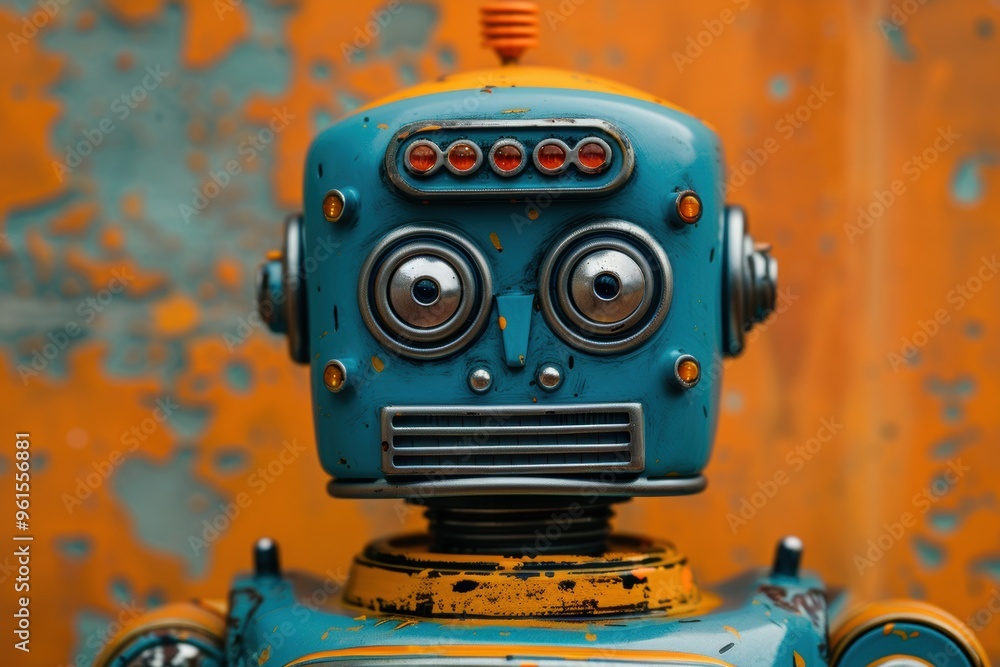 Fototapeta premium Detailed robot model kit showcasing interchangeable components against a textured backdrop