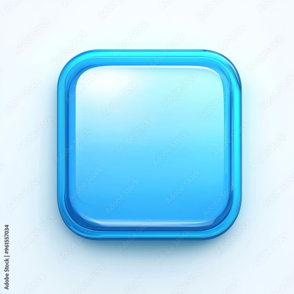 An icon for a mobile application, button - Blue square with round corners. 3D rendering. An icon for a mobile application, button - Blue square with round corners. 3D rendering.