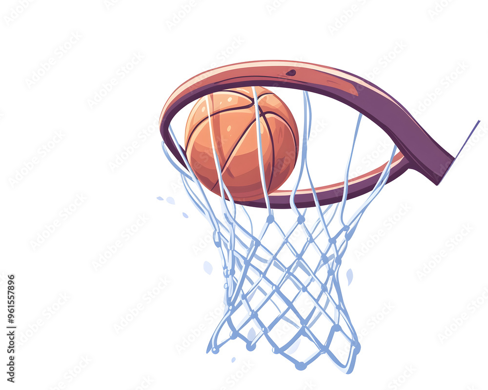 Basketball Falling into the Net on a Hoop, Dynamic Cartoon Style, Isolated on a Transparent PNG Background Basketball Falling into the Net on a Hoop, Dynamic Cartoon Style, Isolated on a Transparent PNG Background