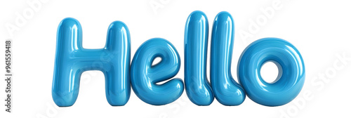 Bubble Letters "Hello": 3D Render of Blue Plastic Bubble Letters in a Friendly Greeting, Isolated on a Transparent PNG Background 