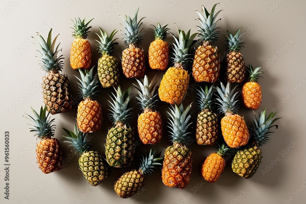 Tropical Pineapple Collection on Neutral Background for Fresh Vibrant Appeal Tropical Pineapple Collection on Neutral Background for Fresh Vibrant Appeal