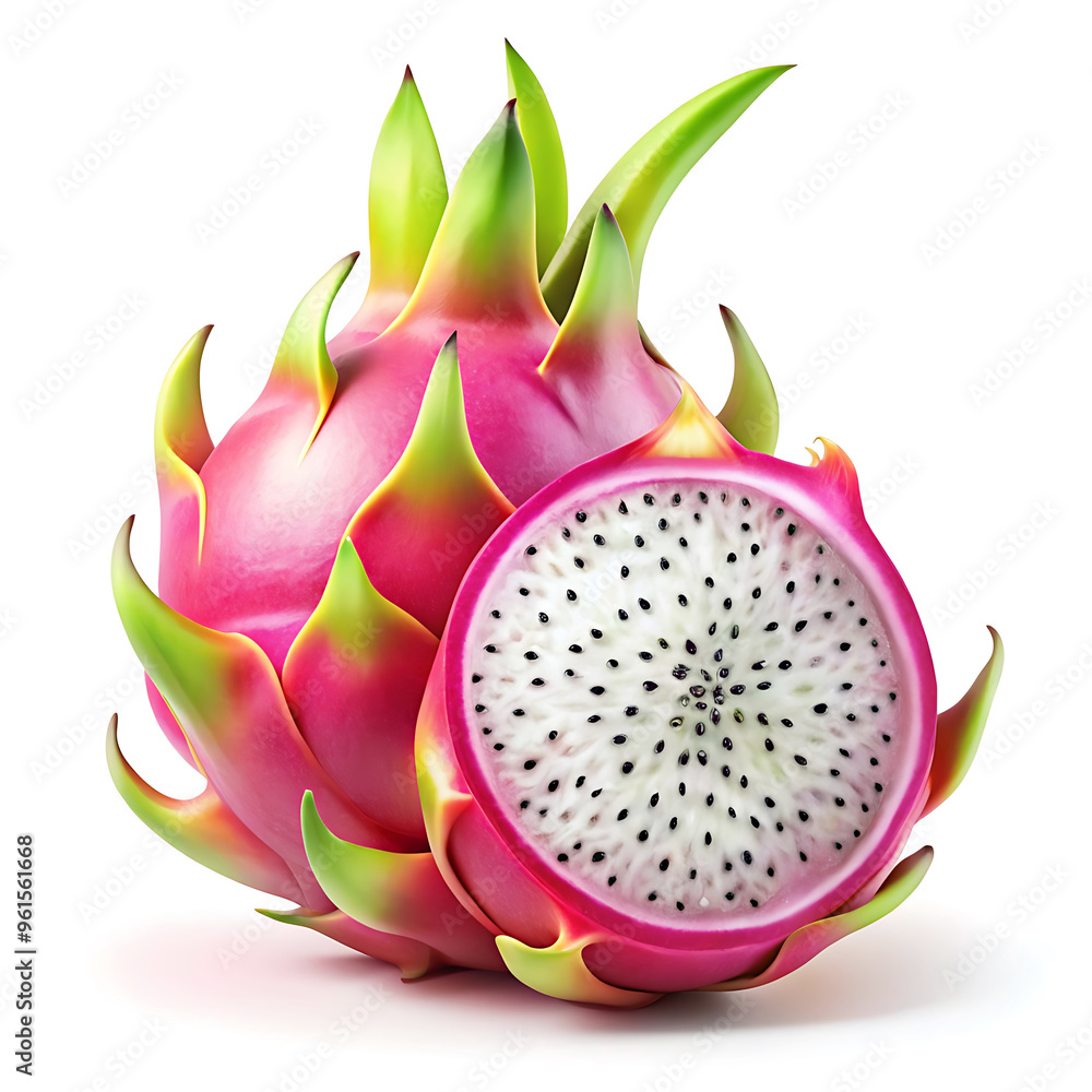 View of tasty tropical dragon fruit isolated and white background View of tasty tropical dragon fruit isolated and white background