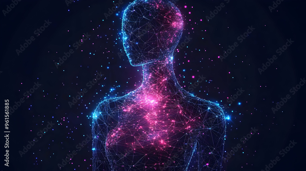 Abstract Illustration - Cosmic Human Energy: A Neon Constellation Abstract Illustration - Cosmic Human Energy: A Neon Constellation