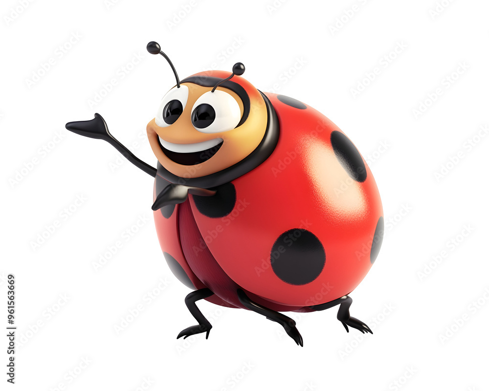 Cute Cartoon Ladybug Pointing Aside with a Friendly Smile, Isolated on a Transparent PNG Background Cute Cartoon Ladybug Pointing Aside with a Friendly Smile, Isolated on a Transparent PNG Background