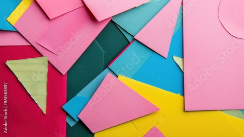 Abstract geometric shapes made of colored paper.