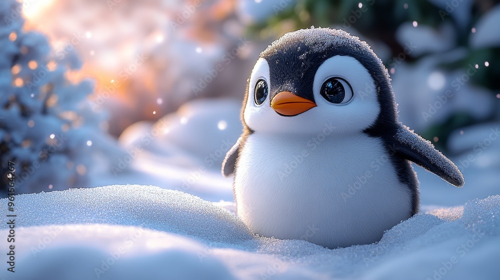 Cute Penguin in Snowy Landscape Cute Penguin in Snowy Landscape