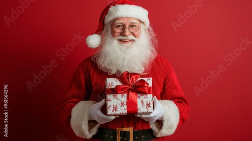 Smiling Santa Claus Holding a Christmas Gift