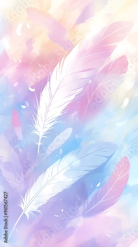 Dreamy Colorful Rainbow Pastel Feathers Background Wallpaper