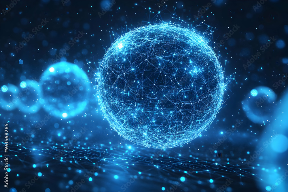 Abstract Background - Digital Network Sphere with Glowing Lines and Particles Abstract Background - Digital Network Sphere with Glowing Lines and Particles