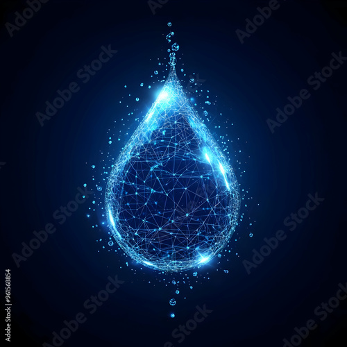 Glowing Geometric Water Droplet Illustration - Abstract Liquid Design photo