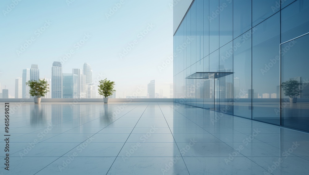 Fototapeta premium A large city with a glass building by AI generated image