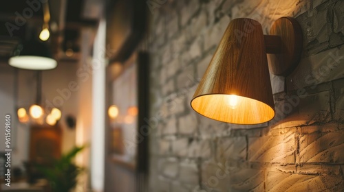 Wood-lined wooden lamp on wall for retro loft-style interior decoration