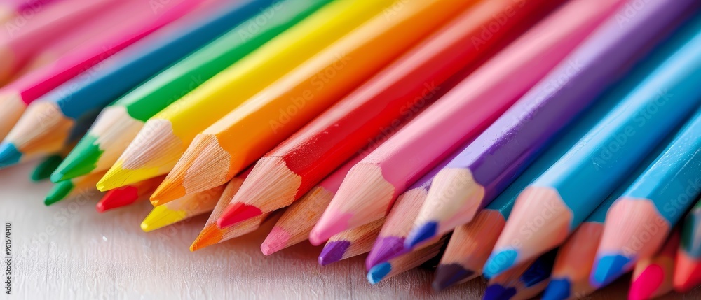 Fototapeta premium A collection of colorful pencils atop a white table, neighboring a mound of additional colored pencils