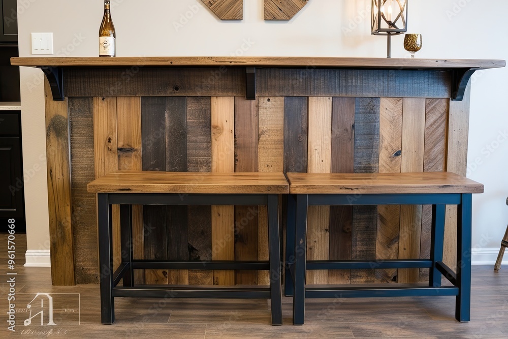 Distressed Hardwood Bar with Cut-Out Bench and Vintage Timber Style Distressed Hardwood Bar with Cut-Out Bench and Vintage Timber Style