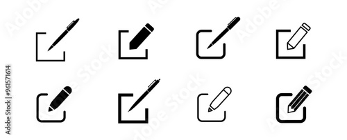 Pen. Edit icon set. Notepad edit document with pencil and pen icon. Pen sign up icon. Business concept note edit pictogram. Vector illustration.