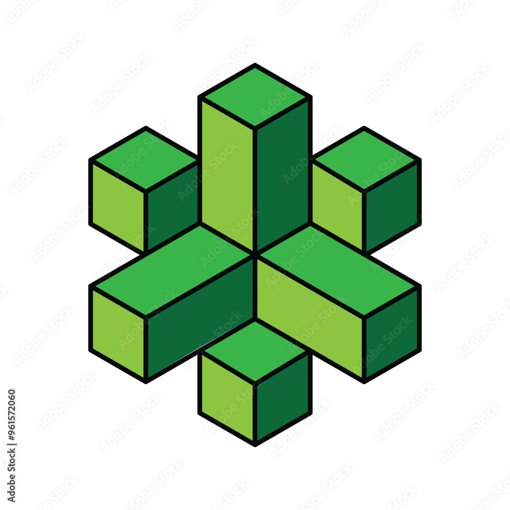 This logo design depicts a hexagonal block shape in green color with black outline This logo design depicts a hexagonal block shape in green color with black outline