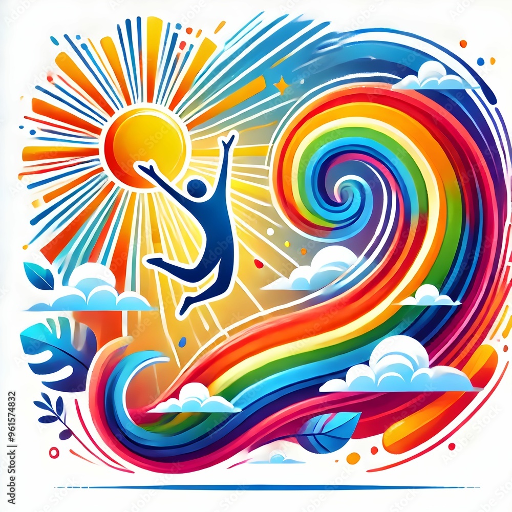 Fototapeta premium jumping into a Rainbow of Joy