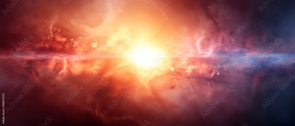A space scene depicts a brilliant light source emanating from the center A space scene depicts a brilliant light source emanating from the center