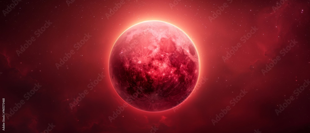 Obraz premium An artist's depiction of a red planet against a backdrop of a red sky, speckled with stars