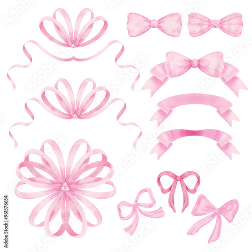 Bows elements vector set isolated on white in watercolor stye