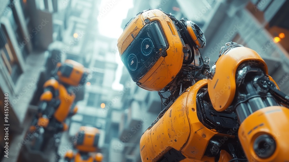 Futuristic Robot in a Cityscape Futuristic Robot in a Cityscape