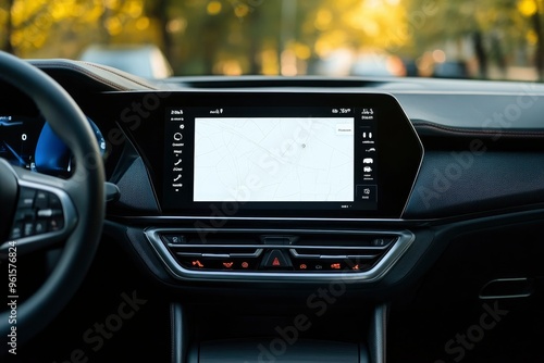 Car Interior with Navigation System and Dashboard Controls