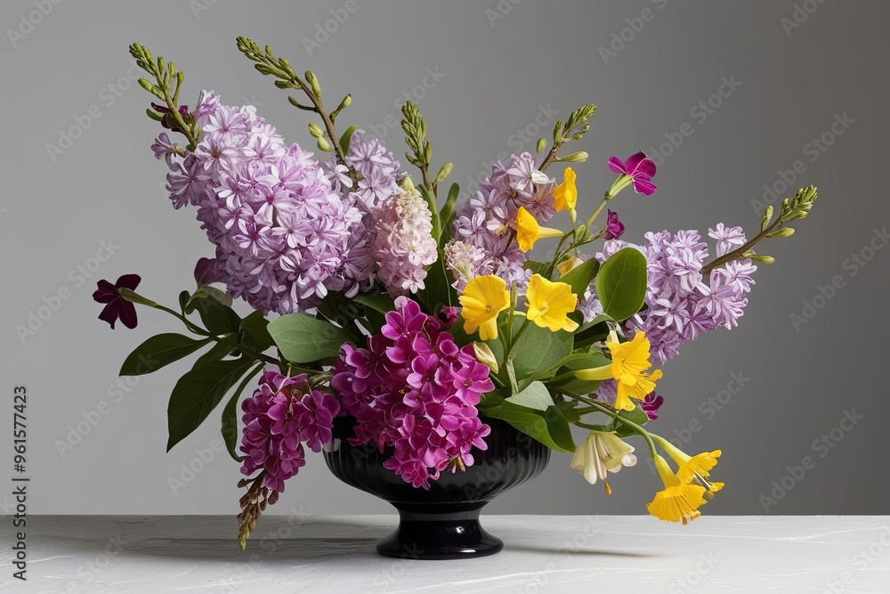 Vibrant Lilac Bellflower and Snapdragon Bouquet on a Minimalist Background Vibrant Lilac Bellflower and Snapdragon Bouquet on a Minimalist Background