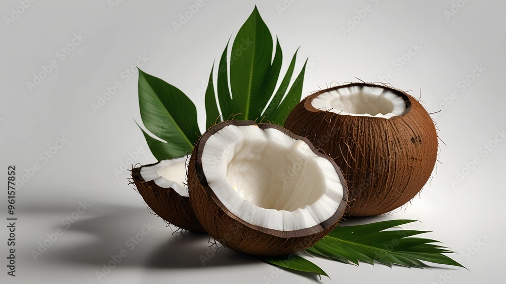 coconut with leaf isolated on white background cutout, Created by Generative Ai coconut with leaf isolated on white background cutout, Created by Generative Ai