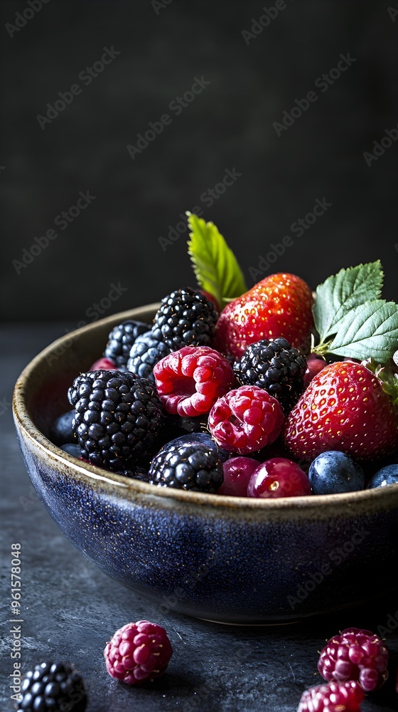 Colorful berry mix in a ceramic bowl, rich in antioxidants, brain health and wellness. Colorful berry mix in a ceramic bowl, rich in antioxidants, brain health and wellness.