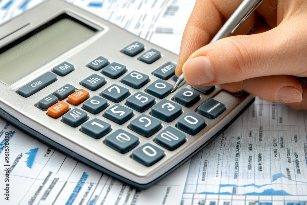 Close-Up of a Calculator and Hand Close-Up of a Calculator and Hand