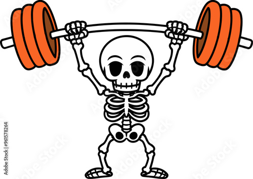 Skeleton Lifting Weights Cartoon Illustration