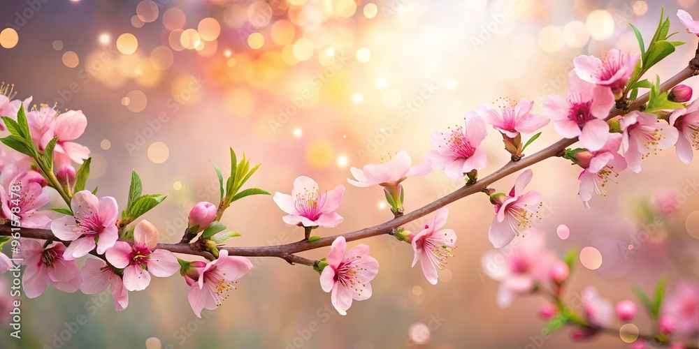 Peaceful peach blossoms surrounded by dreamy bokeh background Peaceful peach blossoms surrounded by dreamy bokeh background