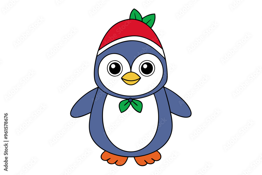 Obraz premium penguin with Christmas hat vector illustration 