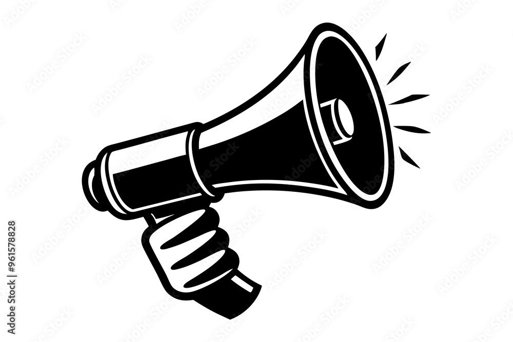 Hand-holding megaphone bullhorn silhouette isolated on a white background
Hand-holding megaphone bullhorn silhouette isolated on a white background