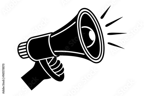 Hand-holding megaphone bullhorn silhouette isolated on a white background 

