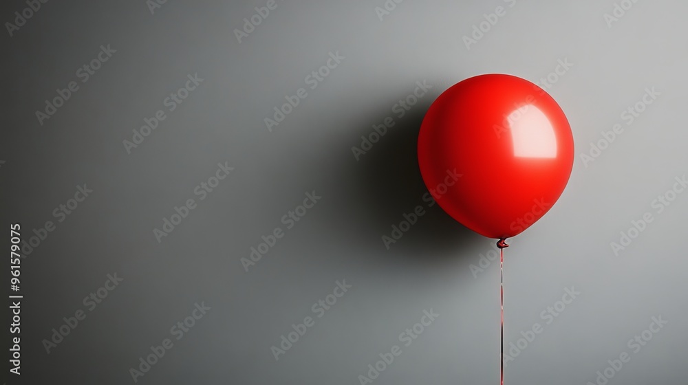 A bright red balloon floating against a gray wall in soft natural light A bright red balloon floating against a gray wall in soft natural light