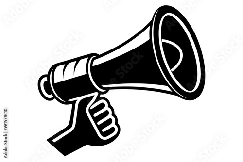 Hand-holding megaphone bullhorn silhouette isolated on a white background 
