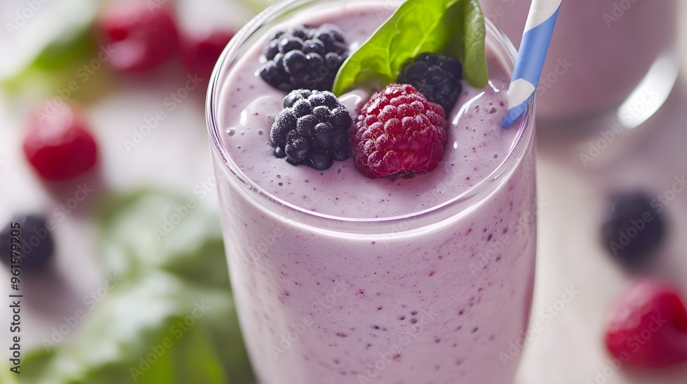 Fresh smoothie with mixed berries, spinach, and yogurt, brain-boosting drink, healthy breakfast option. Fresh smoothie with mixed berries, spinach, and yogurt, brain-boosting drink, healthy breakfast option.