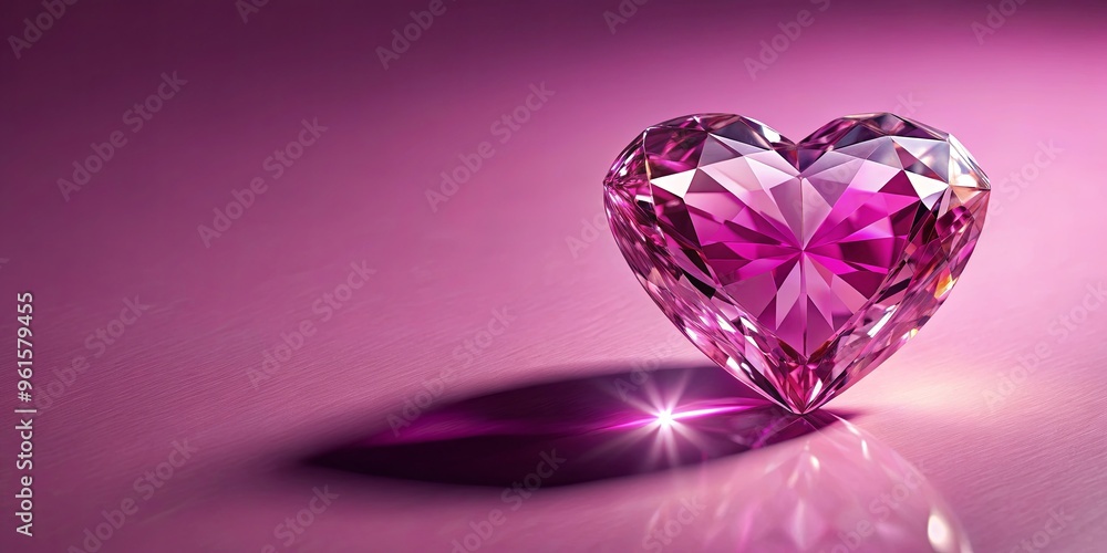 Pink heart-shaped diamond with shadow against a pink backdrop Pink heart-shaped diamond with shadow against a pink backdrop