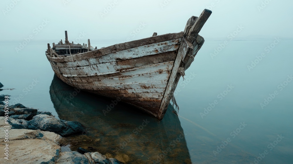 A dhow moored by the shore, its weathered wood telling stories of years spent fishing and transporting goods. A dhow moored by the shore, its weathered wood telling stories of years spent fishing and transporting goods.