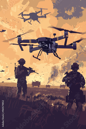 Radio-Controlled Quadcopter Drone Delivering Weapons and Bombs to Enemy Positions